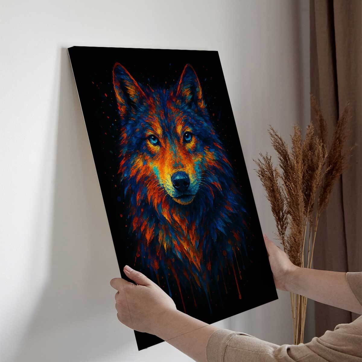 Tableau loup éclats chromatiques Toile imprimée