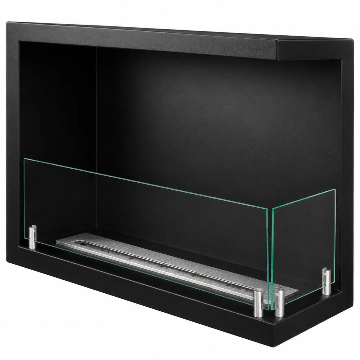 Sutri 60 - Camino a Bioetanolo da Incasso Angolare Destro 60x45x22,4 cm con Bruciatore 1,5lt in Acciaio