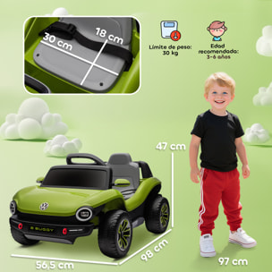 Coche Eléctrico para Niños de +3 Años, Volkswagen E-Buggy, Coche de Batería 12V, con Mando a Distancia 2,4 G, Ruedas con Suspensión, Faros LED, Música, USB, Motor Doble, Verde