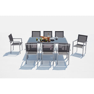 Table de jardin et 8 fauteuils aluminium et toile PVC gris GALINE
