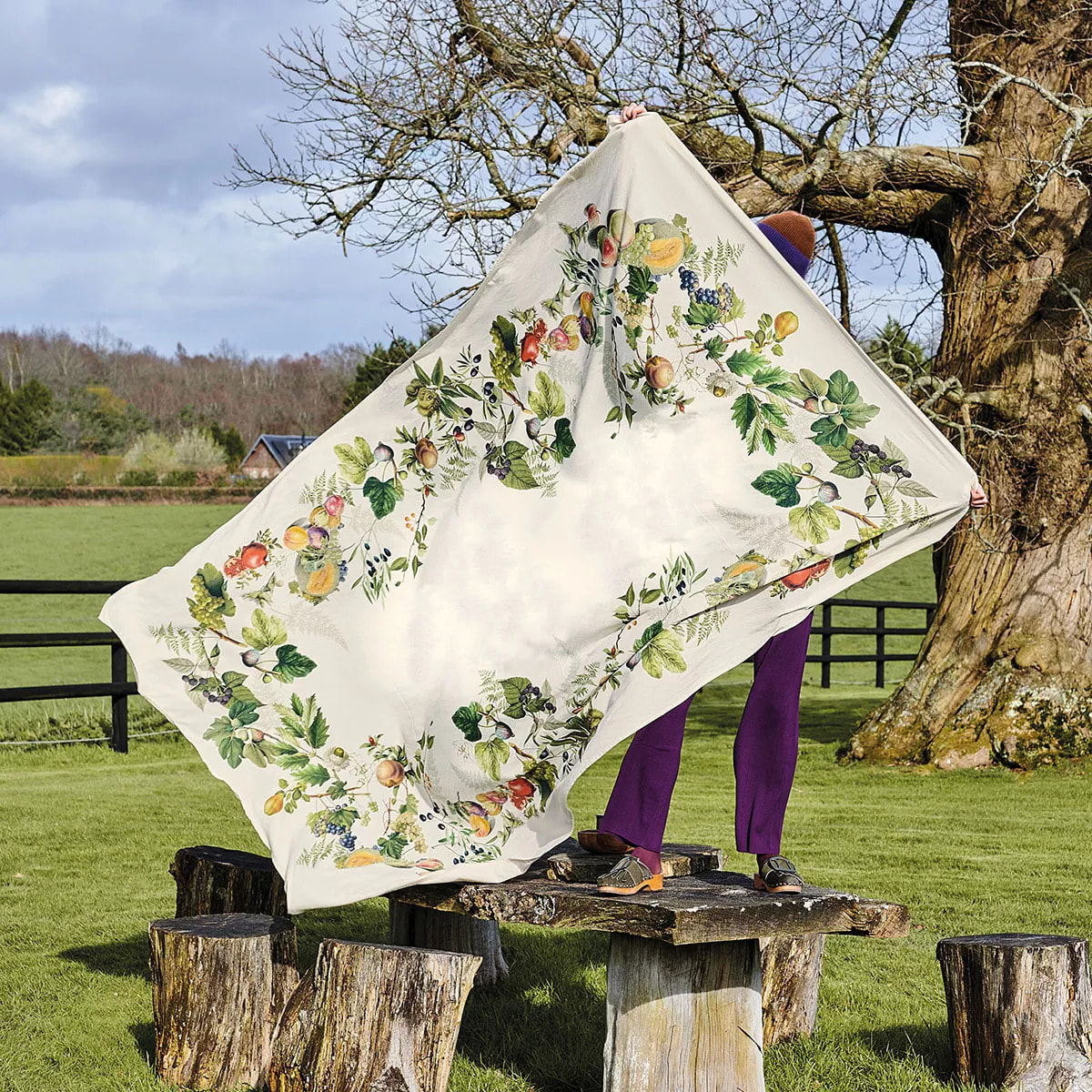 Chemin de table lin & coton lavé 190 g/m² imprimé multicolore Abondance d'automne naturel