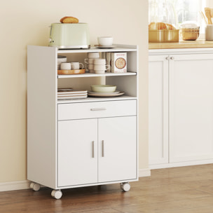 Chariot desserte de cuisine - meuble micro-ondes multi-rangement - dim. 59 x 40 x 92 cm - blanc