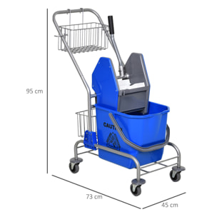 Chariot de lavage chariot de nettoyage professionnel en acier presse à mâchoire seau + rangements bleu