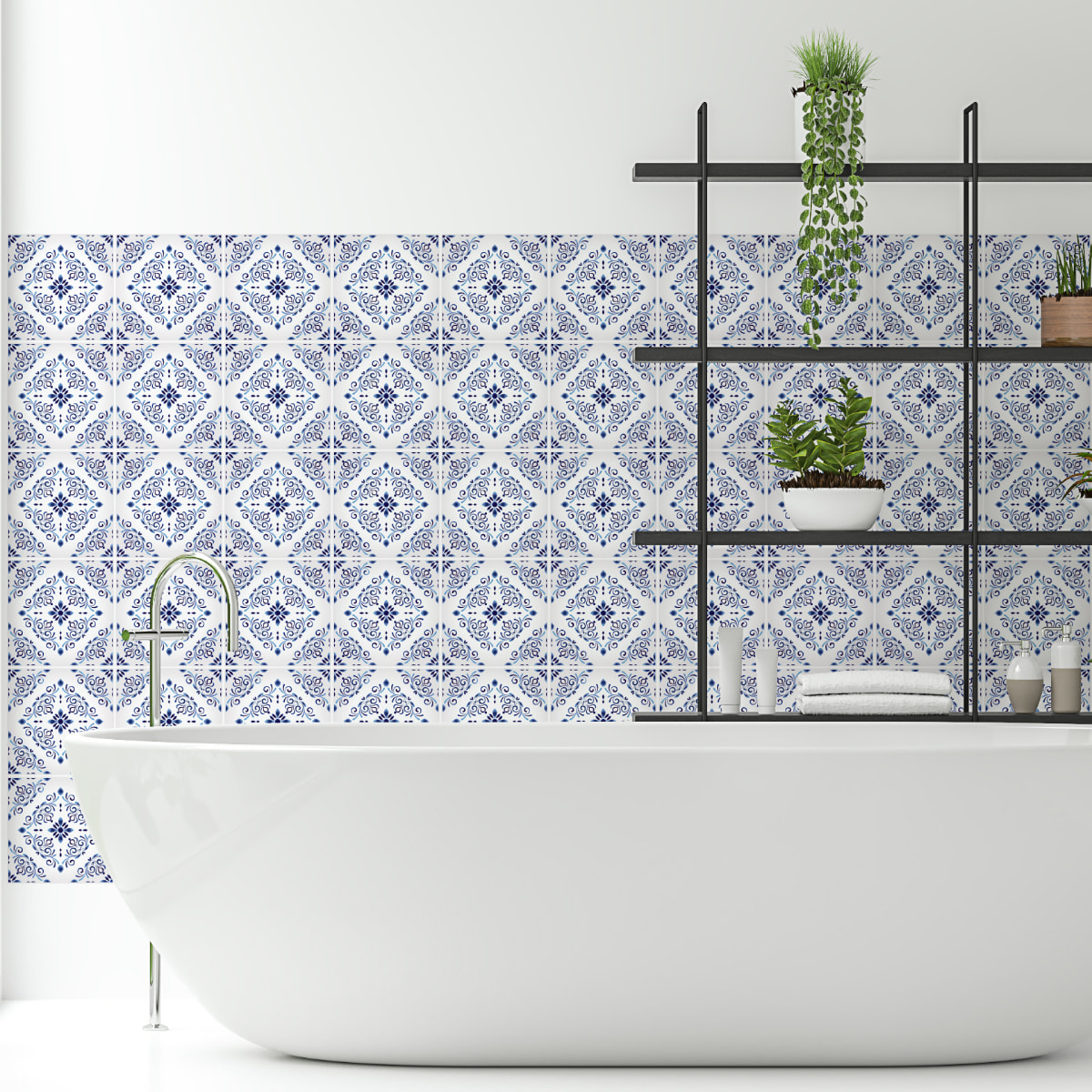 Stickers muraux - Sticker Mural Carrelage adhésif Cuisine Salle de Bain - 60 STICKERS CARRELAGES DELFT HAMBOURG