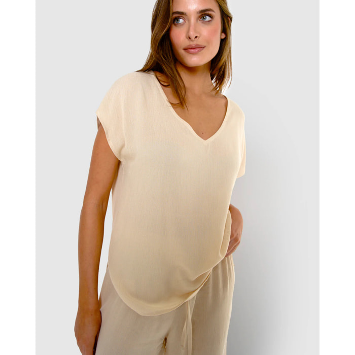 Camisa de mujer de viscosa bambula beige