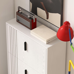 Meuble à chaussures design Urban Craft 3 portes abattantes 3 étagères poignées métal noir aspect bois blanc