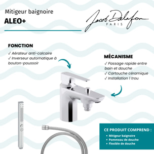 Mitigeur baignoire Aleo+ + pommeau de douche Shift+ carré + flexible de douche métal