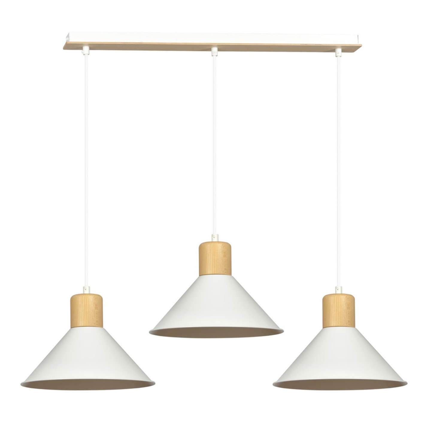Lampada a sospensione ROWEN con inserti in legno e finitura bianca opaca