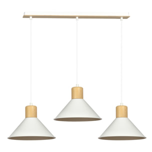 Lampada a sospensione ROWEN con inserti in legno e finitura bianca opaca