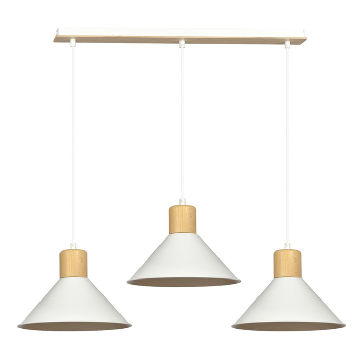 Lampada a sospensione ROWEN con inserti in legno e finitura bianca opaca