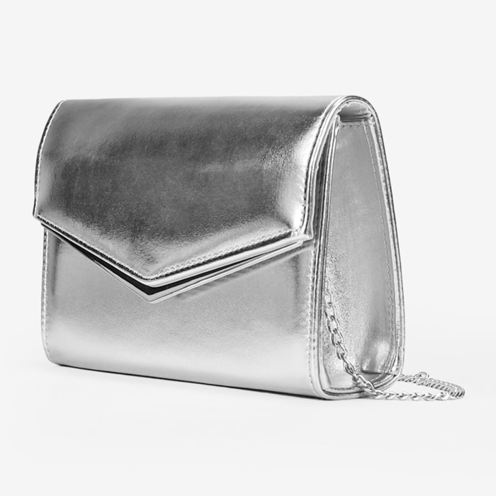 Bolso de fiesta plateado con solapa