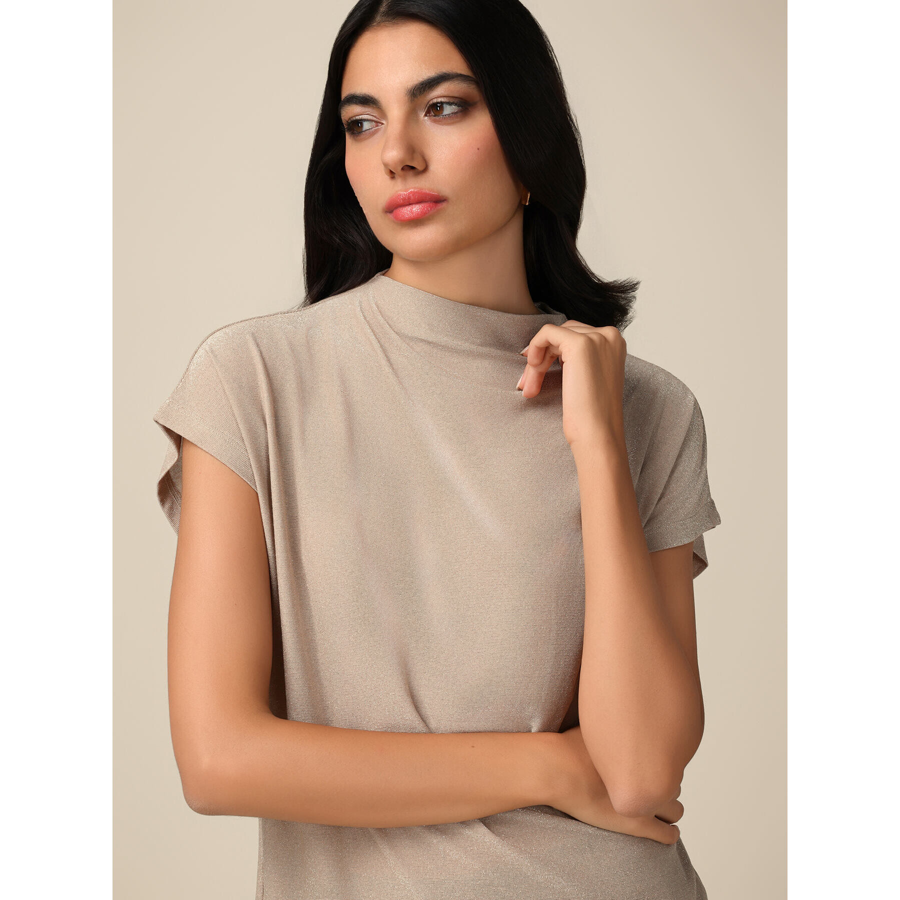 Oltre - T-shirt lurex a kimono - Beige