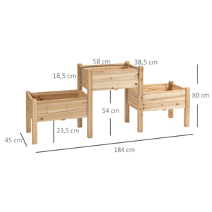 Jardinière sur pieds carré potager 2 étages dim. 184L x 45l x 80H cm inserts d'irrigation bois sapin pré-huilé