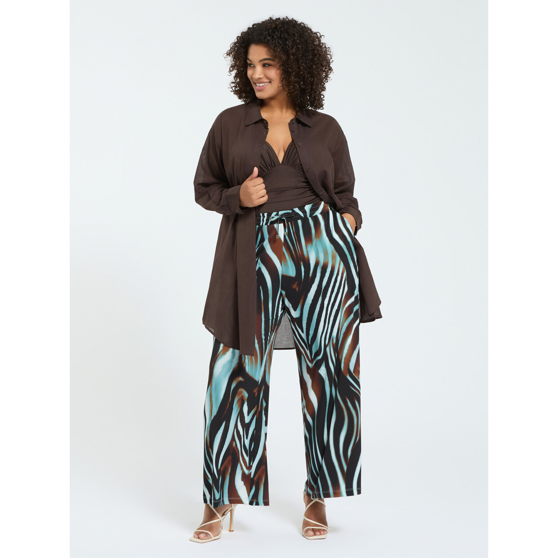 Fiorella Rubino - Pantaloni palazzo zebrati in jersey - Marrone