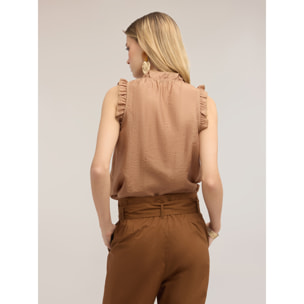 Motivi - Blusa in mussola con volant - Beige