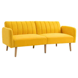 Sofá Cama de 2 Plazas Tela con Respaldo Ajustable en 3 Posiciones Reposabrazos Desmontables y Patas de Madera Sofá Doble Moderno para Salón Oficina 173x75x73 cm Amarillo