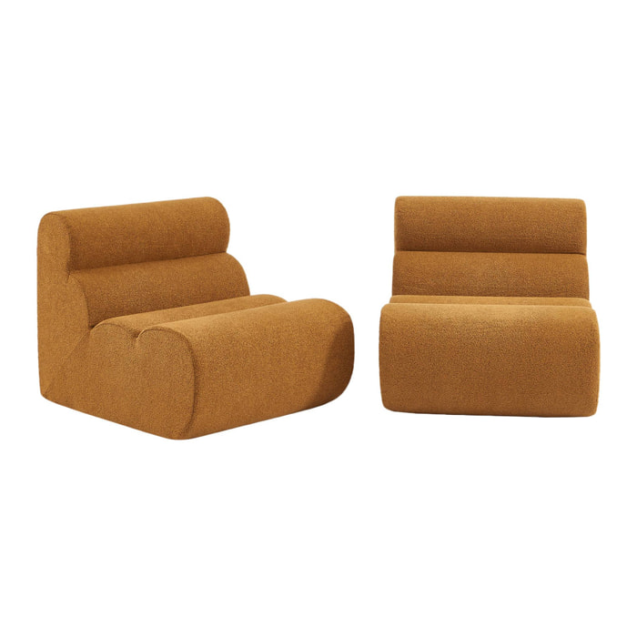 Lot de 2 chauffeuses bouclette texturée moutarde 1 place - L 81 x P 99 x H 75cm - Nova