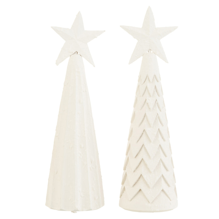 J-Line décoration  Sapin De Noël - bois - blanc - large - 2 pcs