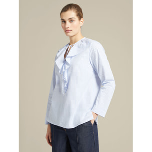 Elena Mirò - Blusa a righe con jabot - Azzurro