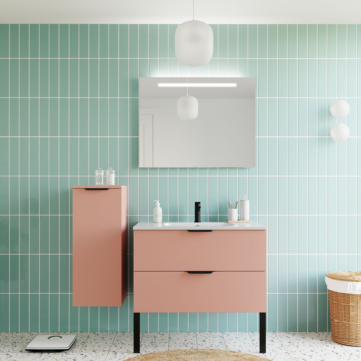 Meuble salle de bain vasque intégrée 2 tiroirs - SOHO