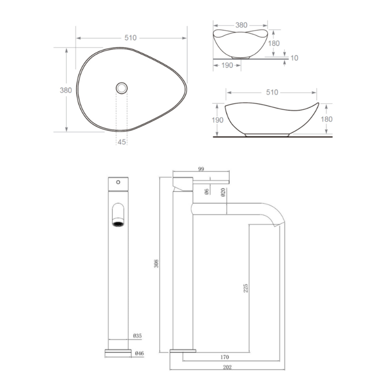 Aurum mitigeur lavabo en inox, or rose + Ceramia PixL 51x38x19 cm vasque à poser, sans trop-plein, blanc (SAT285BRGCEPX5038)