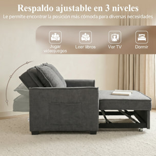Sofá Cama 2 Plazas 3 en 1, Sofá Cama de Tejido Rizo con Respaldo Ajustable 3 Niveles, Bolsillos Laterales, 2 Almohadas con Fundas Extraíbles para Sala de Estar, Espacios Pequeños, Gris Oscuro