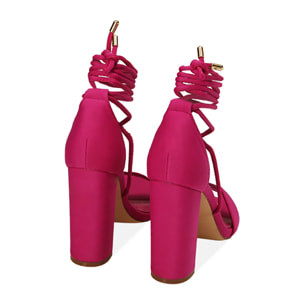 Sandali lace-up fucsia in tessuto, tacco 10,5 cm