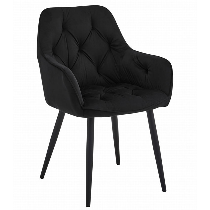 Poltroncina Jork in velluto nero con gambe in metallo
