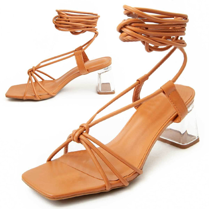 Sandalia de tacón - Camel - Altura: 6 cm