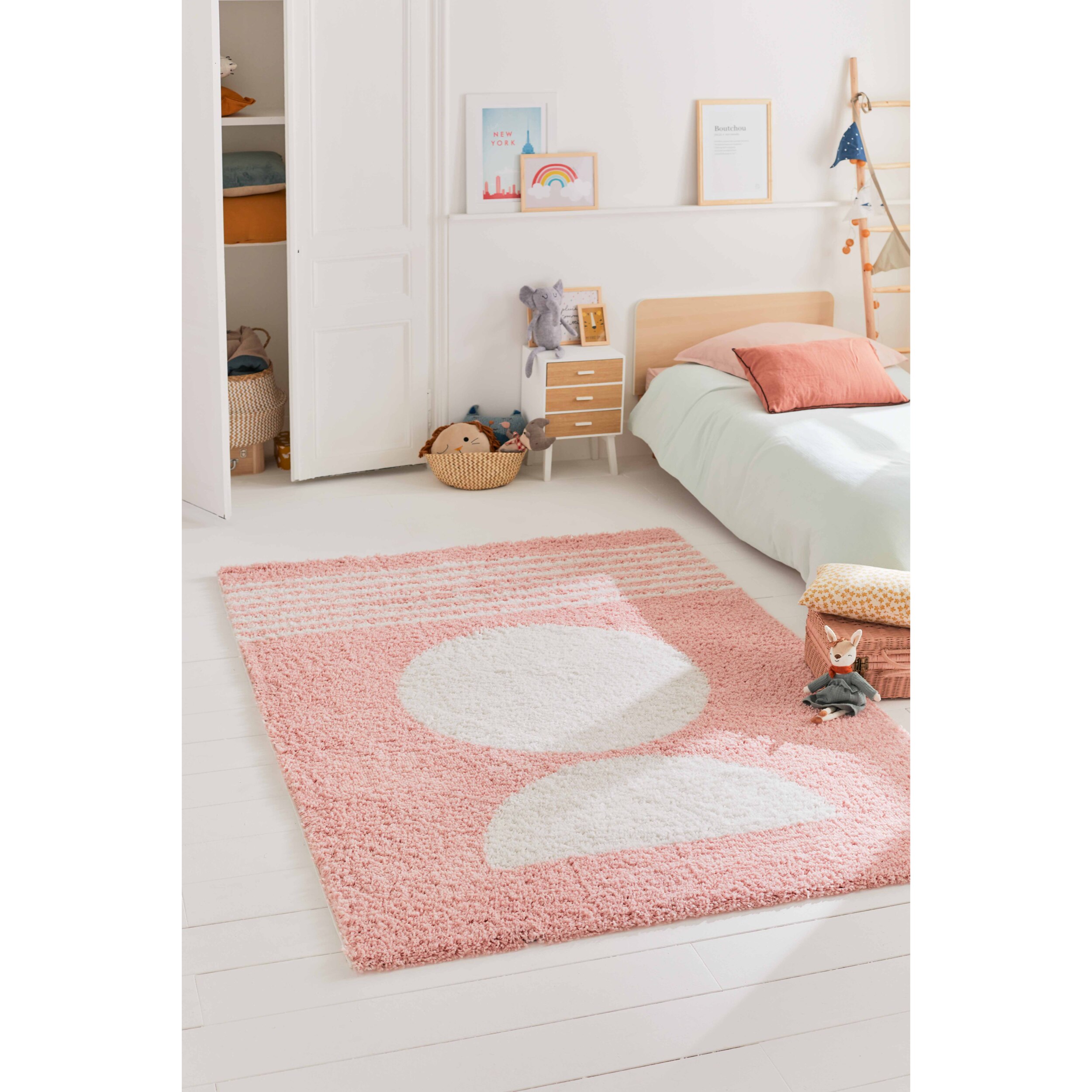 Aquarelle - tapis enfant à motif géométrique rose