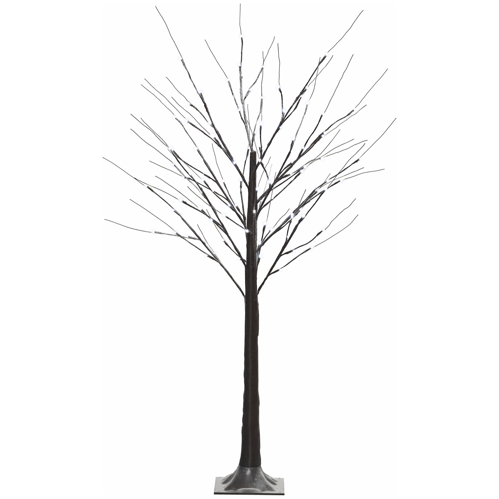 Árbol de Abedul Artificial 150 cm, Lámpara de Árbol con 96 Luces LED Blanco Frío, Nieve Falsa, Base Metálica, Decoración Navideña para Fiestas, Cumpleaños, Interiores, Marrón
