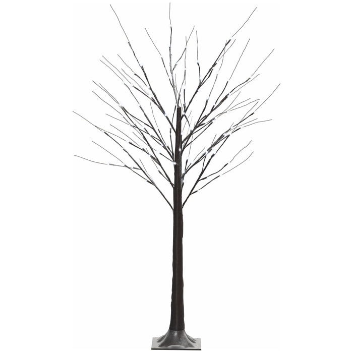 Árbol de Abedul Artificial 150 cm, Lámpara de Árbol con 96 Luces LED Blanco Frío, Nieve Falsa, Base Metálica, Decoración Navideña para Fiestas, Cumpleaños, Interiores, Marrón