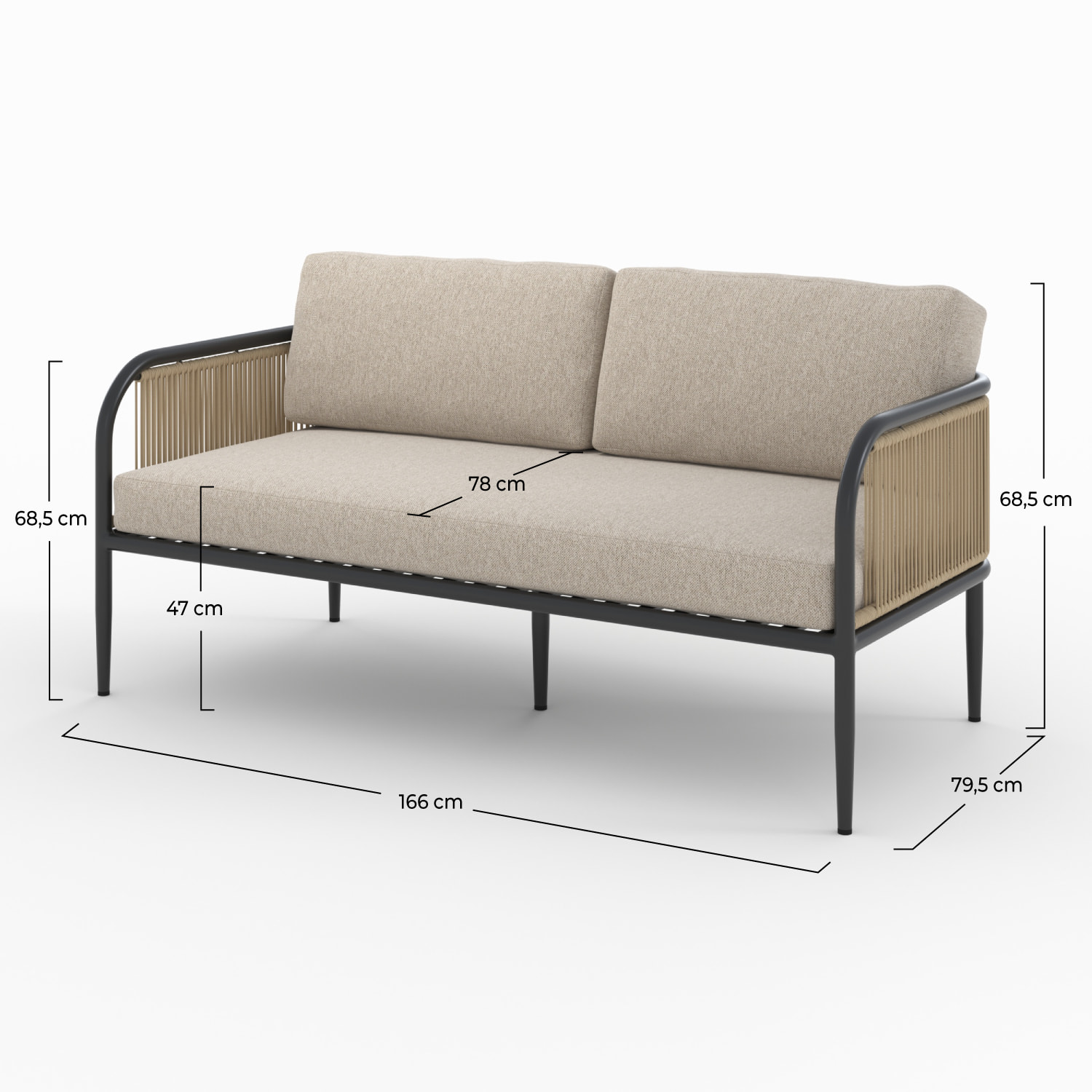 Canapé de jardin 3 places en métal et tissu beige - Wilo