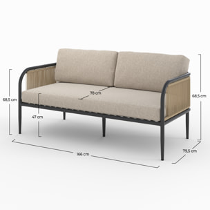 Canapé de jardin 3 places en métal et tissu beige - Wilo