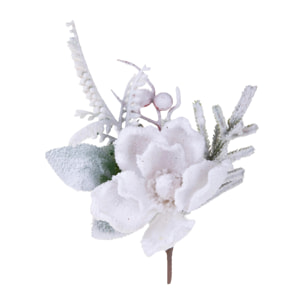 Pick Natale con Magnolia - Pezzi 12 - Colore Bianco - 10x16Hx10cm - Bianchi Dino