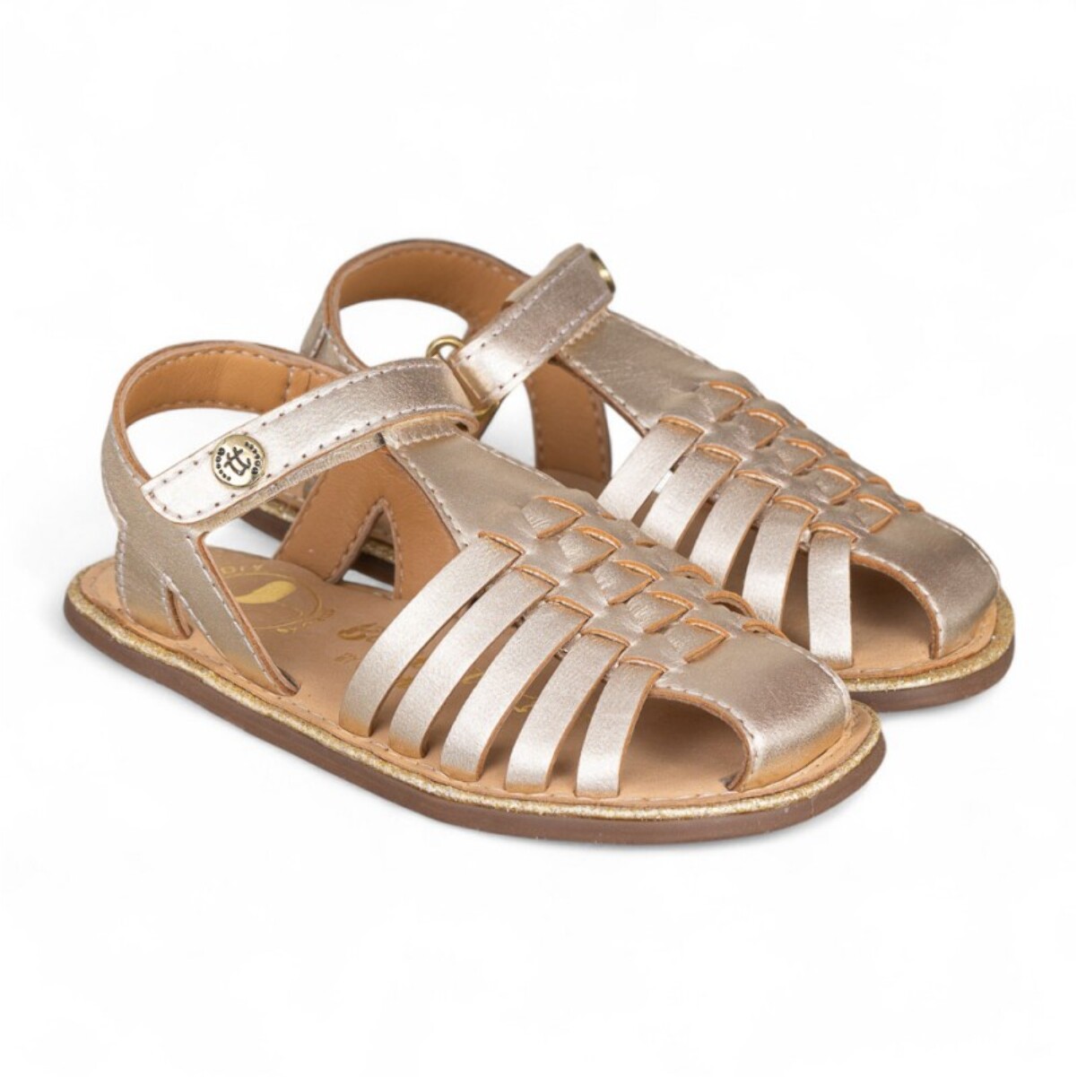 SANDALIA BAREFOOT PIEL CHETTO CANGREJERA TRENZADA ORO