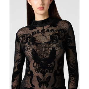 PHILIPP PLEIN Long Sleeve Mini Dress Flock Butterfly Tattoo