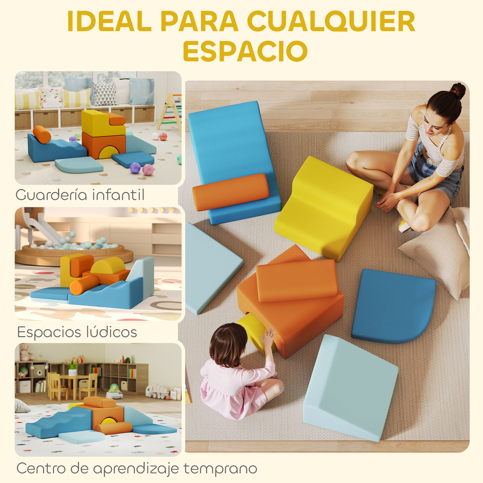Juego de 9 Bloques de Espuma para Niños, Bloques de Psicomotricidad con Fundas de Terciopelo Lavables, Set de Escalada para Interior, para Escalar y Gatear, Multicolor