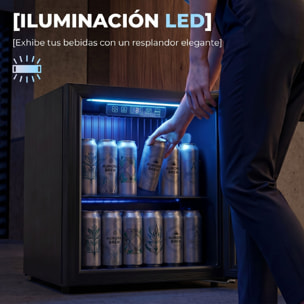 Frigorífico de Bebidas 50 L, Mini Nevera con Puerta de Vidrio Doble, Iluminación LED, Estante Ajustable, 2-18℃, para 48 Latas, Nevera Pequeña para Refrescos, Cerveza y Vino