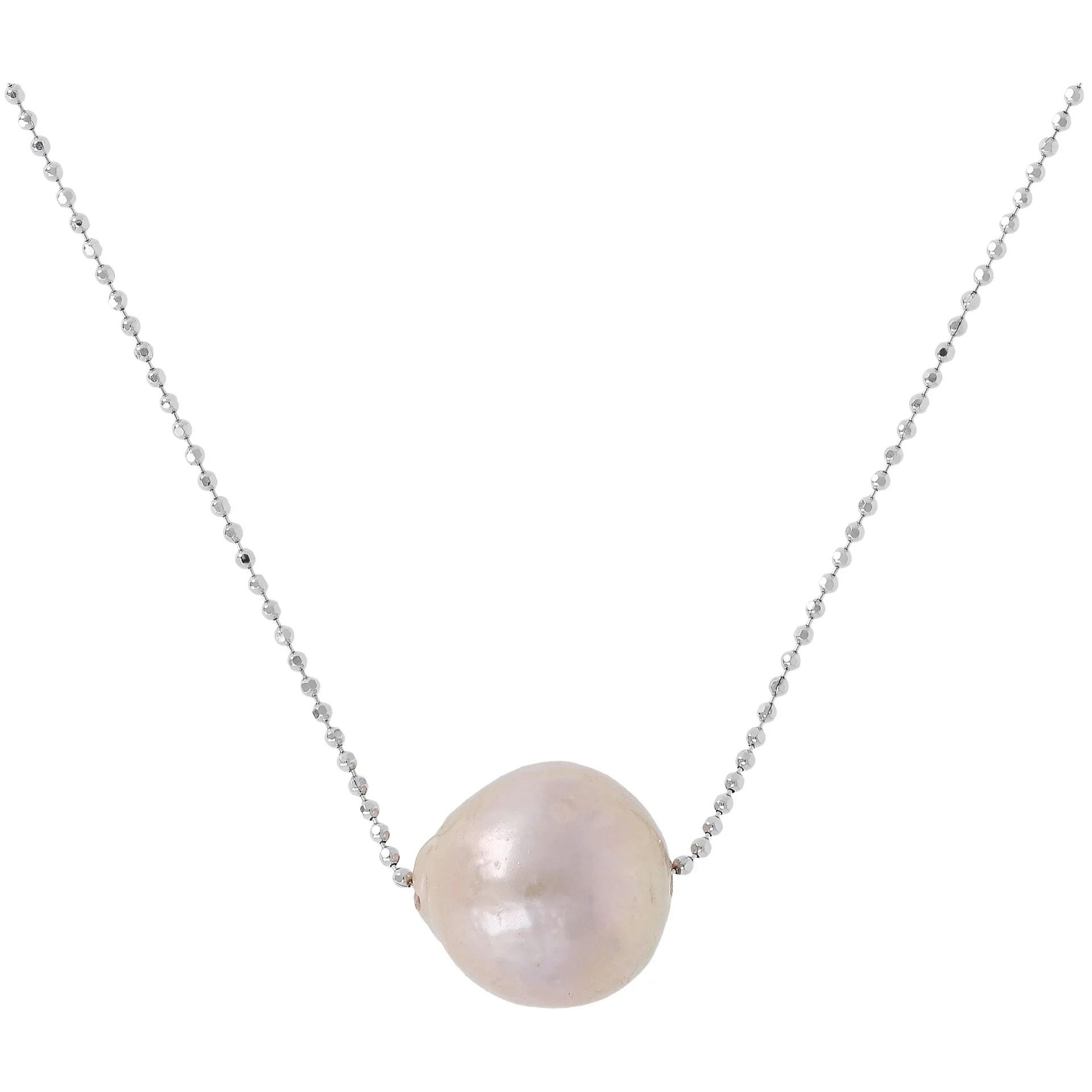 PERLAVIVA - Collana Catena a Palline in Argento 925 placcato Platino con Perla Ming d'Acqua Dolce Grigia Ø 11 mm