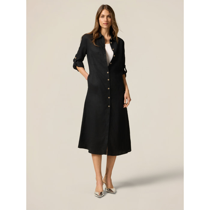 Oltre - Vestito chemisier 100% lino - Nero
