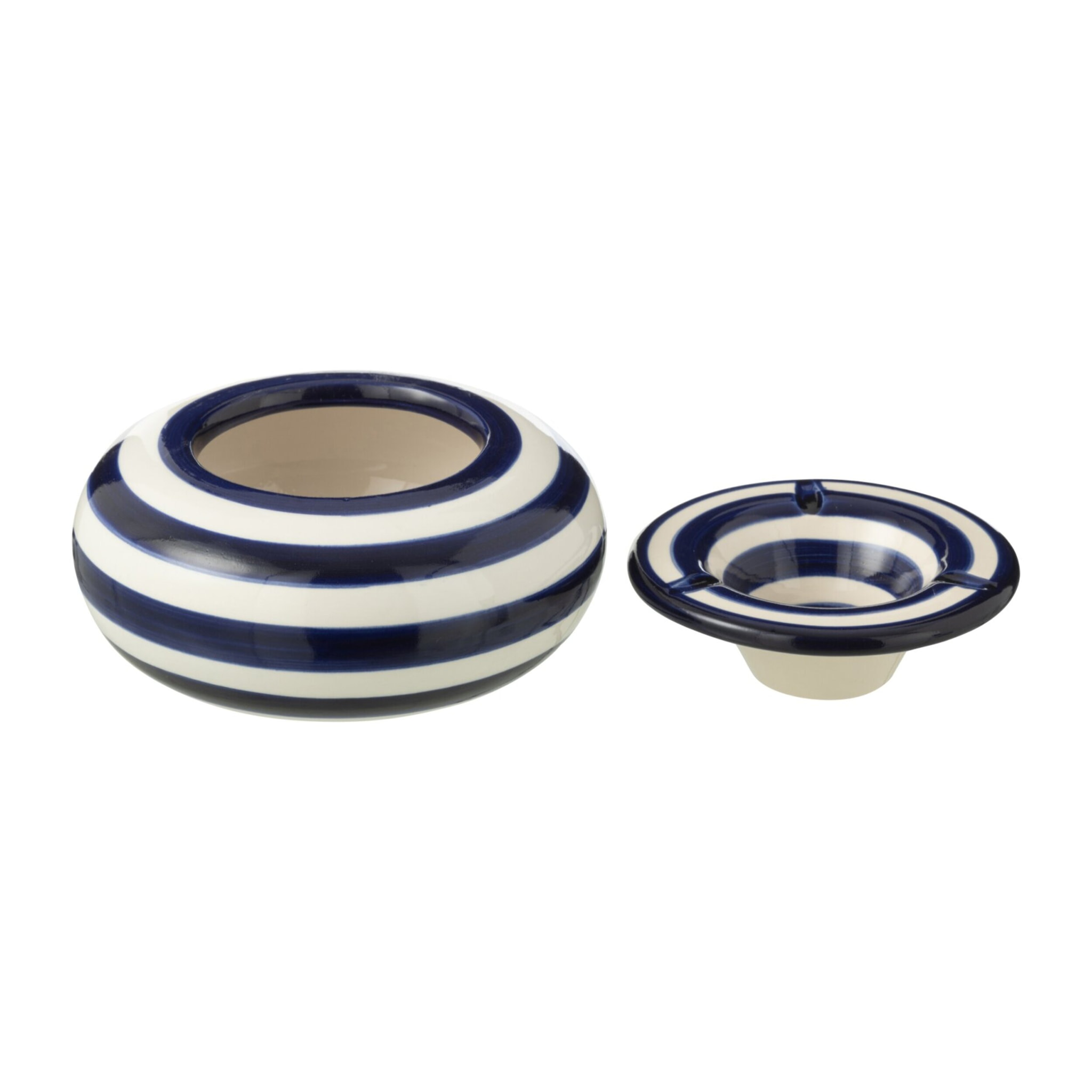 J-Line cendrier Granada Stripes - céramique - blanc/bleu - large
