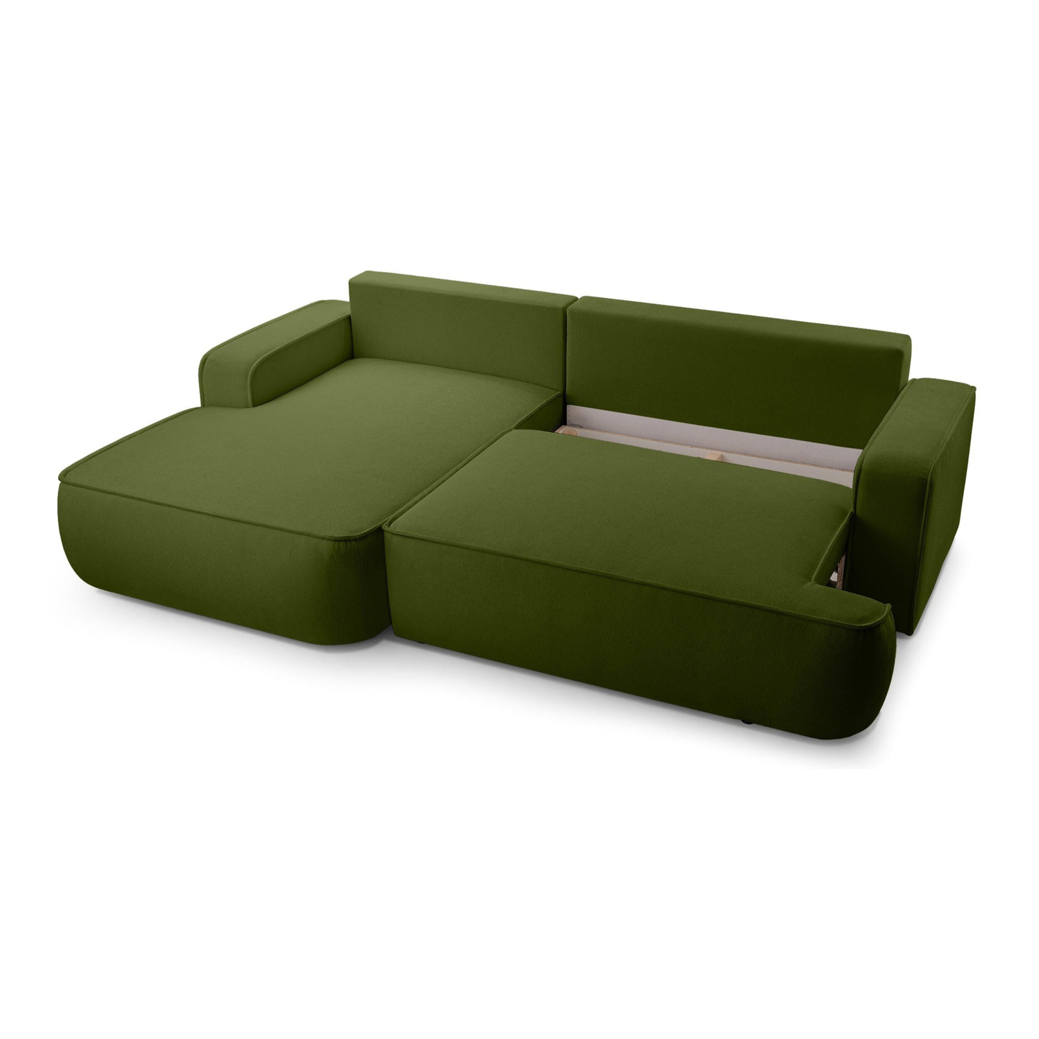 Nessino - canapé d'angle gauche 4 places - convertible avec coffre - en tissu texturé - Vert