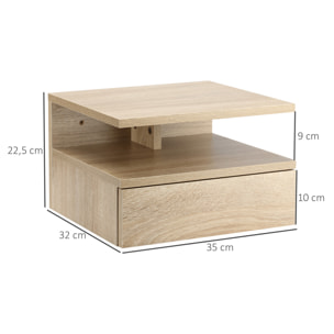 Set de 2 Mesitas de Noche Flotantes Mesillas de Noche de Pared con 1 Cajón y Estante Abierto Diseño Moderno para Dormitorio 35x32x22,5 cm Roble