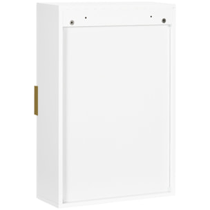 Armoire murale de salle de bain - porte, 2 étagères - poignée métal doré MDF blanc