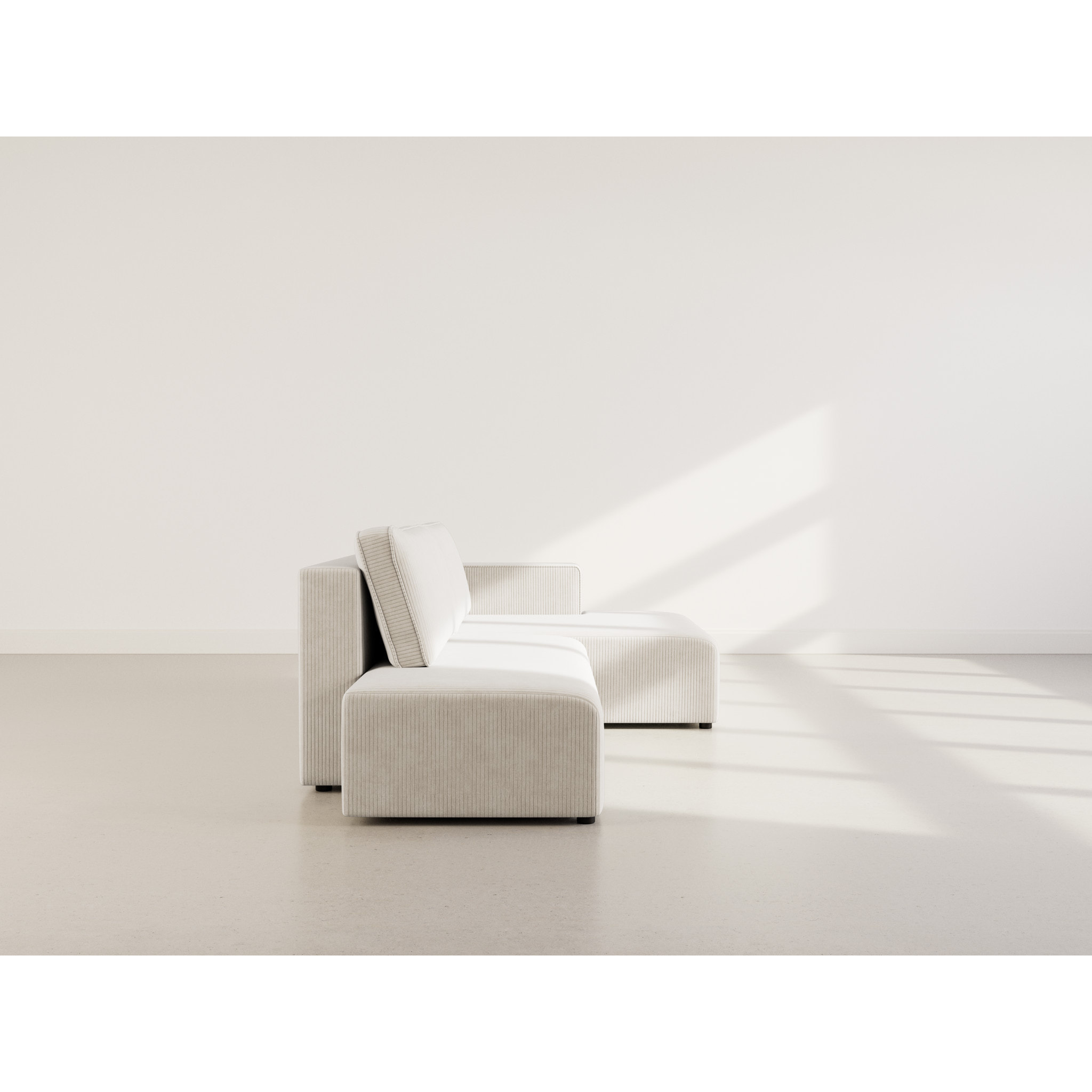 Topaze - canapé d'angle droit 4 places convertible avec coffre en velours côtelé - Beige