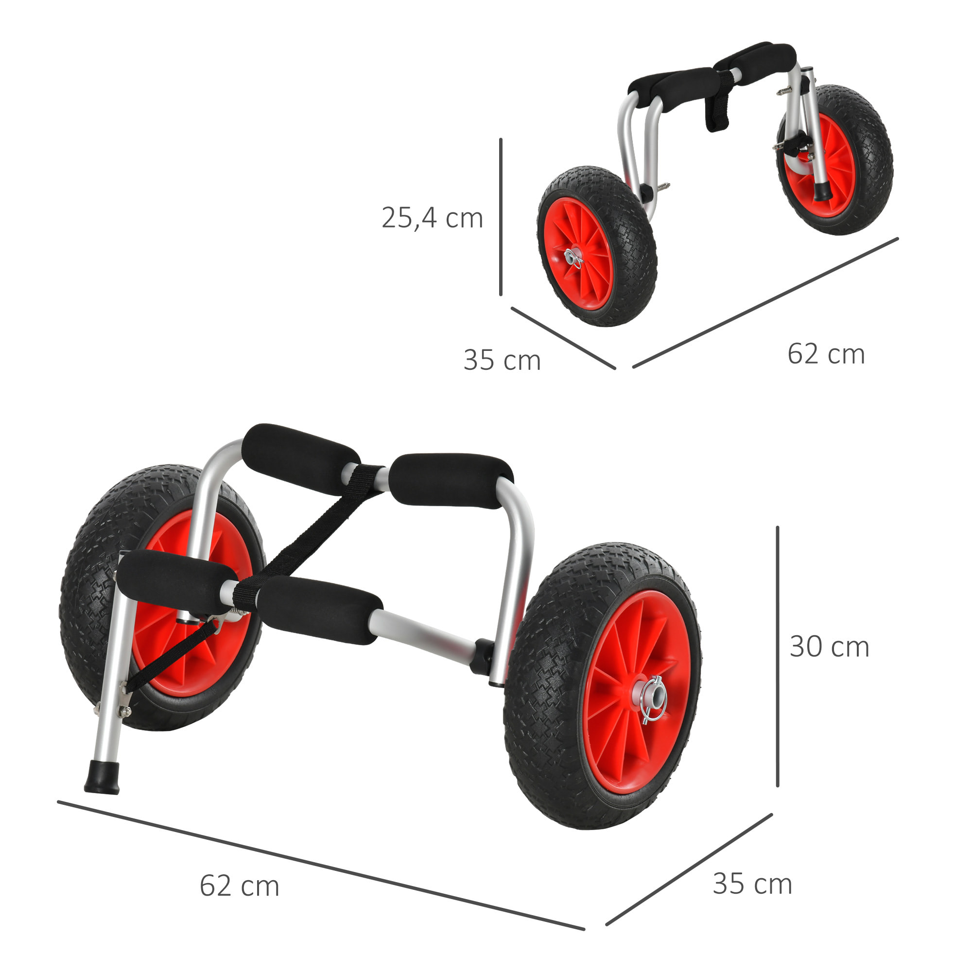 Carro de Transporte Kayak Aluminio PU 60x30x37cm Negro