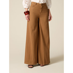Oltre - Pantaloni wide leg in cotone maltinto - Marrone