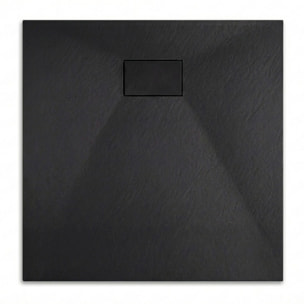 Essential 80x80 cm receveur de douche carré à poser SMC avec surface effet pierre, noir (CERAES8080B)