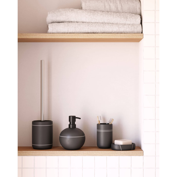 Kave Home - Portasapone Cerisa in ceramica nero con dettaglio bianco